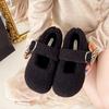 Moda Blanco Pequeño Estilo Fragante Forro de Polar Planos Zapatos de Piel para Mujer 2025 Nuevo Invierno Cálidos Mary Jane Zapatos de Algodón