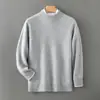 Suéter Masculino Solto Plus Size Gola Meia-Alta 100% Lã Australiana Cor Lisa Tricô Engrossado Casual Business Camada Base