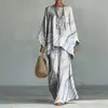Conjunto de Dos Piezas para Mujer con Estampado de Nueva Tendencia Elegante para el Trabajo Moda Casual Camiseta de Manga Larga con Cuello Redondo + Pantalones Acampanados