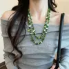 Collar Largo de Lujo con Cuentas de Vidrio Shijia para Mujer, Cadena Sencilla y Versátil para Suéter de Otoño e Invierno, Accesorio de Moda de Gama Alta de Nicho
