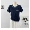 Top de Punto Rayado Color Block con Cuello Redondo Estilo Coreano para Mujer, Nuevo Modelo Primavera/Verano 2026, Estilo Universitario, Corte Ajustado, Top Favorecedor