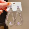 Pendientes de Plata Aguja Luz de Lujo Incrustados con Circonita Diamante Huecos Forma de Gota de Agua Nicho Gama Alta Exagerados Exquisitos Retro Personalidad Pendientes para Mujer