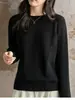 Camiseta Interior de Punto Grueso de Peso Pesado 100% Algodón Puro Suéter Pulóver para Mujer Nuevo Otoño e Invierno 2025 Manga Larga Cálida