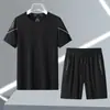 Conjunto de Manga Curta de Seda de Gelo, Conjunto Esportivo Casual de Manga Curta com Gola Redonda, Conjunto Respirável, Conjunto de Camiseta e Shorts de Secagem Rápida Masculino, Masculino