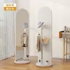 Espelho para Vestir em Painel Perfurado, Espelho de Corpo Inteiro Giratório, Espelho de Chão Móvel, Cabideiro com Espelho Integrado para Uso Doméstico, Espelho de Provador