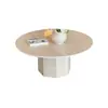 Mesa de centro estilo wabi-sabi patrón de mármol redonda diseñador imitación piedra francesa losa mesa de café y té base hexagonal mesa de té