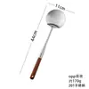 Utensilios de Cocina Cocinero Pala para Saltear Madera Maciza Acero Inoxidable 304 Cazo Redondo Acero Inoxidable Trasero Izquierdo Cuchara para Saltear Cuchara para Sopa Mango de Madera Aislante de Calor