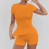 Venta Caliente Transfronteriza Ropa de Yoga para Mujer Conjunto de Manga Corta de Secado Rápido Ropa de Fitness Running Pantalones Cortos de Tacto de Alta Gama Conjunto de Dos Piezas