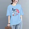Fornecimento Transfronteiriço Camiseta de Manga Curta 100% Algodão Estampa Floral 2026 Verão Novo Estilo Europeu Tamanho Grande Elegante Soltinho