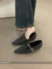 Aumento Interno Feltro Bico Fino Preto Flats Forrados com Lã Sapatos Femininos 2025 Novo Outono e Inverno Sapatos de Salto Alto Quente Cinza com Pelo