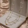 Aleación Circonia Trébol de Cuatro Hojas Collar Largo Doble Cara Estilo Largo Europeo y Americano Estilo Gótico Abalorio Perlas de Doble Capa