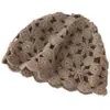 Modioso Sombrero de Punto Puro Hueco para Mujer, Cálido Turbante Nuevo de Cachemir Tejido con Monedas de Cobre, Cachemir Beige