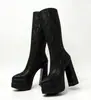 Botas Europeias e Americanas para Comércio Exterior Bico Fino Camada Dupla Impermeáveis Plataforma Salto Grosso Meio da Panturrilha Botas de Performance Show Moda Mangas Botas para Panturrilha Femininas