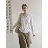 Camiseta de manga larga fina, semi-transparente, color rosa, con cuello en V, protección solar para mujer, nuevo estilo verano 2026, top casual holgado