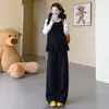 Conjunto de maternidad XMF, colección de otoño: un look elegante y con estilo para futuras madres, con un diseño de dos piezas simulado con un top de encaje y pantalones de maternidad de pierna ancha, perfecto para el otoño