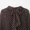 Comércio Exterior Atacado Verão Novo Moda Feminina Europeia e Americana Solta Simples Laço Bolinhas Manga Longa Camisa Top