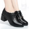 Sapatos Marrons Sapatos de Couro Femininos Primavera e Outono 2023 Novos Sapatos de Salto Grosso e Boca Profunda Sapatos de Camada Única Sapatos Femininos de Meia Idade e Idosos Sapatos de Mãe de Sola Macia