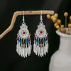 Brincos de Borla de Pavão Étnicos, Brincos Personalizados de Folha Vazada, Brincos Estilo Étnico Retrô Imitação de Prata Miao para Mulheres