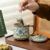 Taza de té de cerámica Ru kiln azul y blanco, taza de agua de la dinastía Song con tapa, taza de agua para té, taza para preparar té doméstico, taza de té Gongfu, regalo