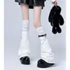 Calcetines Y2k Hasta la Rodilla Calcetines Apilados Apilados para Otoño e Invierno Calcetines JK Cubre Piernas Subcultura Cadena de Cuerno Hebilla de Cuero Envuelto Negro