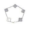 Pulsera de Calcedonia Morada Natural de Cinco Flores [Versión Alta Dorada V Chapado Grueso en Oro] Pulsera de Trébol de Cuatro Hojas de 18 Quilates para Mujer, Artesanía Exquisita