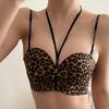 Sujetador de Tirantes Cruzados Popular del Sudeste Asiático con Botón para Mujeres con Pecho Pequeño Fruncido para que Parezca Más Grande Estampado de Leopardo Sexy Sujetador Sujetador