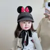 Gorro para Niña Otoño e Invierno Lindo Lazo de Minnie Gorra con Visera para Bebé Gorro de Lana Caliente para Niñas