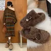 Pantuflas peludas de suela gruesa para mujer que aumentan la altura, nuevo estilo otoño/invierno, punta cerrada, cálidas, tacto de alta gama, pantuflas de algodón para el hogar