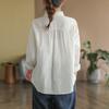 Camisa de Algodón Puro de Primavera Nueva de Comercio Exterior Transfronterizo, Camisa de Manga Larga Simple y Artística, Camisa Holgada y Versátil con Bordado Floral