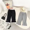 Calça Longa Micro Flare de Bolinhas para Bebê Menina Outono, Calça Longa Doce com Laço de Renda, Calça Externa Slim Fit para Meninas Pequenas