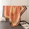 Lenço Quadrado Simples de Seda Imitação Xadrez, Xale de Viagem com Estampa Retrô, Lenço de Pescoço, Lenço Feminino com Padrão Espinha de Peixe, Lenço de Cabeça