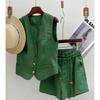 Traje Verde Casual de Moda para Mujer 2025 Verano Nuevo Elegante Adelgazante Juvenil Conjunto de Dos Piezas con Chaleco y Shorts