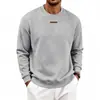 Moletom Masculino Casual Oversize Cor Sólida Gola Redonda com Logo de Silicone, Veludo Adicionado, Pesado, Solto, Europeu e Americano, Outono e Inverno