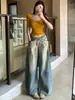 Jeans retro americanos de pierna ancha para mujer, nuevo estilo primavera y otoño, forma de pera, adelgazantes, holgados, con caída, corte A, dobladillo ancho, pantalones de largo hasta el suelo