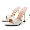 Sandalias de tacón de aguja sexy con estampado de serpiente, punta fina, de verano 2026, versátiles para mujer, chanclas abiertas de tacón alto