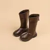 Moda Infantil Outono e Inverno 2025 Botas de Couro Botas de Inverno Novas para Meninas Botas Únicas da Moda para Crianças de Tamanho Médio e Grande
