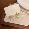Pendientes de Lazo de Bailarina Metálicos Simples con Aguja de Plata S925 para Mujer, Lujo Ligero Nicho de Alta Gama, Pendientes de Perlas