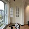 Puertas Dobles de Aleación de Aluminio Retro Estilo Francés para Armario Vestidor de Dormitorio, Puertas de Apertura Plana para Sala de Estar, Puertas Dobles Hechas a Medida con Vidrio Arcoíris Largo