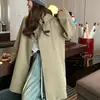 Gabardina con Capucha y Botones Única para Mujer, Inspirada en el Diseño de Primavera y Otoño, Longitud Media, Estilo Casual Holgado, Transfronterizo