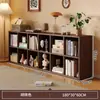 Estante de Livros de Madeira Maciça de Chão Cor Nogueira Combinação Livre Armário de Sala de Estar Armário de Armazenamento Estante de Grade para Casa Armário de Armazenamento