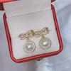 Pendientes de Plata 925 con Pasador Dorado, Perla Natural de Agua Dulce y Lazo para Mujer, Estilo Versátil de Princesa, Pendientes de Moda Estilo Ins