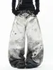 Jeans Gradiente com Design de Manchas de Tinta Tendência Americana para Homens e Mulheres Outono Novo Soltos Casuais Estilo de Rua Calças de Perna Torta