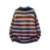 Suéter de Tricô Escovado com Gola Polo Listrada Retro Americano, Estilo Preguiçoso Unissex com Gola Reversível Estilo Old Money Tendência de Suéter de Alto Padrão
