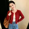 Cardigan de Tricô de Lã com Fivela Pequena Dourada Retrô Japonês e Coreano para Mulheres Outono e Inverno Casaco da Moda Casual para Sobreposição Interna