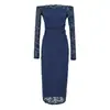 Vestido longo de manga comprida ombro a ombro estilo francês, puro e sexy, com cintura marcada, renda plissada, saia justa ao corpo e fenda nas costas