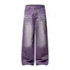 Pantalones casuales de hombre estilo retro americano con pliegues tipo bigote de gato y efecto desgastado, estilo vintage de alta costura, pantalones largos holgados rectos de pierna ancha