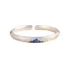 Pulsera de Plata Pura 9999 para Mujer, Esmalte Azul Montaña Quemado a Baja Temperatura Voto Joyería de Pulsera Abierta Patrimonio Antiguo para Mujer