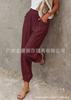 Transfronterizo Europa y Estados Unidos Transfronterizo Amazon Pantalones Casuales para Mujer Primavera y Verano Color Sólido Sueltos Bolsillo Cintura Alta Pantalones Recortados