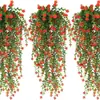 Planta de simulación de eucalipto, camelia, ratán, flor artificial, cesta colgante de pared, enredadera, plantas verdes para colgar en la pared del hogar.