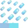 Manicura Navideña Europea y Americana Nueva Uñas Portátiles Azul Gradiente Simple Fresco Copo de Nieve Longitud Media Uñas Portátiles Venta al por Mayor